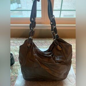 Michael Kors Pewter Slouchy Pebbled Leather Shoulder Bag